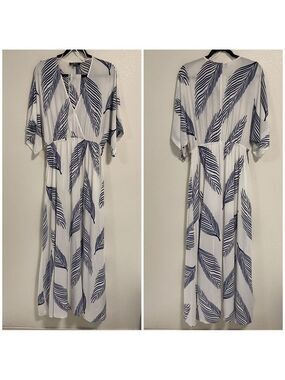 Lulus Dress Women’s Size Medium Sign of the Times Blue Leaf Print Maxi Dress